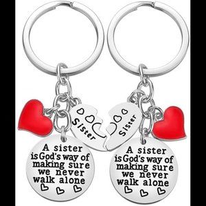 2 Matching Heart Keychain Big Little Sister Gifts